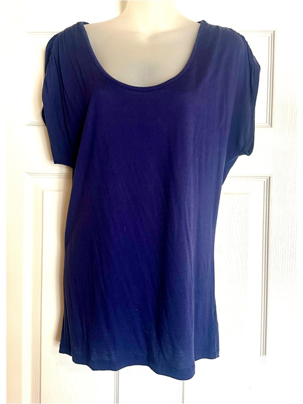Calvin Klein Scoop Neck Short Sleeve Tee in Navy Blue with Zipper Detail